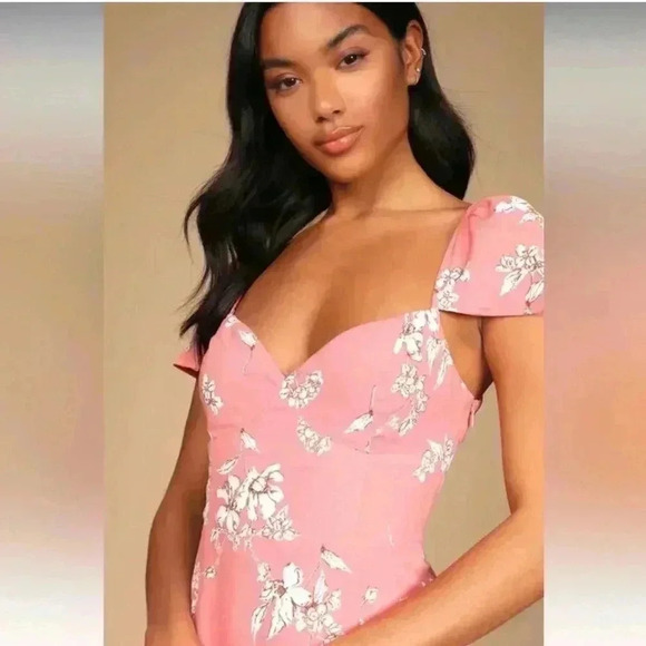 Hello to Love Pink Floral Print Lace-Up High-Low Maxi Dress Size Small - Picture 2 of 12